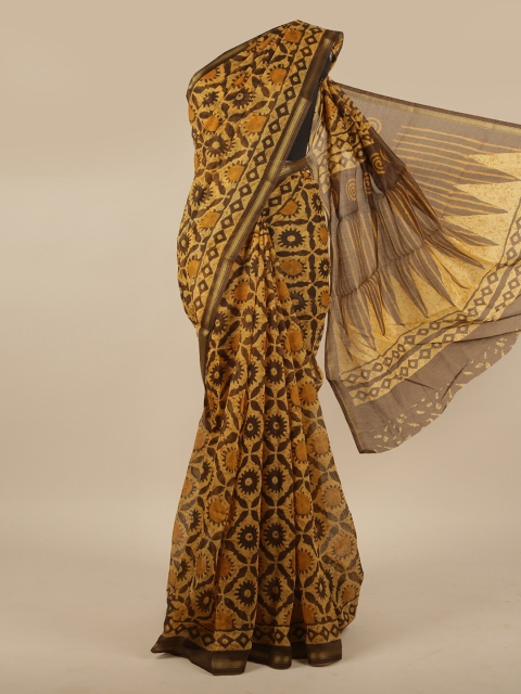 

Pothys Yellow & Brown Zari Saree