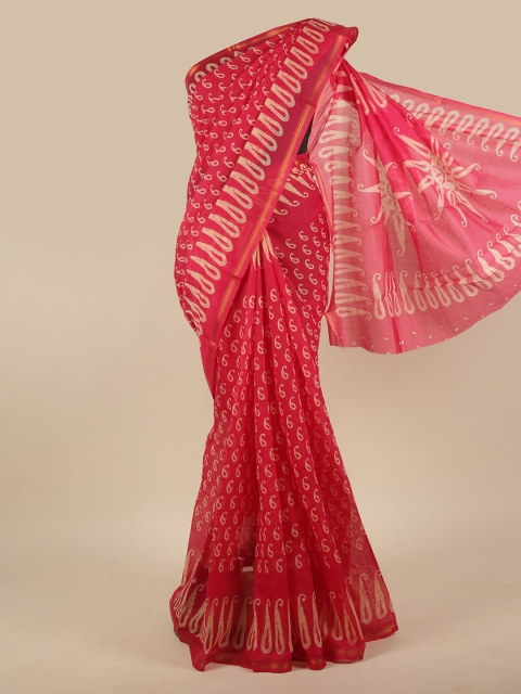 

Pothys Pink & White Paisley Zari Saree