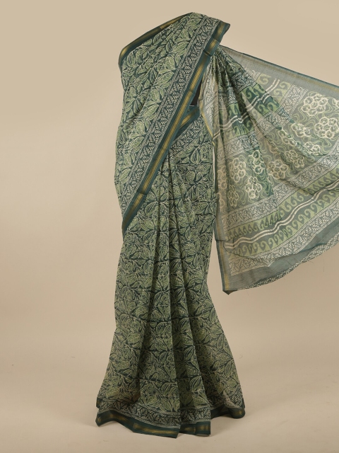 

Pothys Green & Gold-Toned Floral Printed Zari Saree