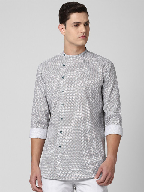 

V Dot Men Grey Slim Fit Printed Casual Shirt