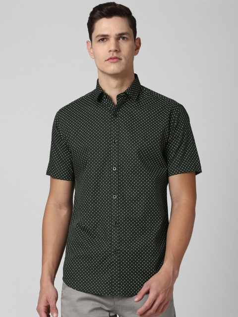 

V Dot Men Green Slim Fit Printed Casual Shirt