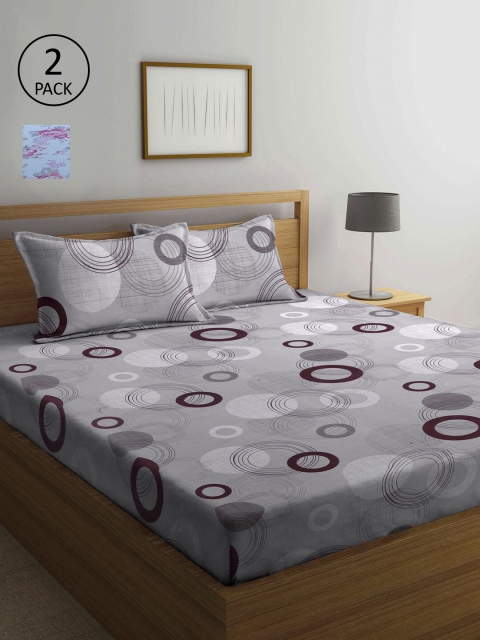 

KLOTTHE Blue & Grey Floral 210 TC 2 Queen Bedsheet with 4 Pillow Covers