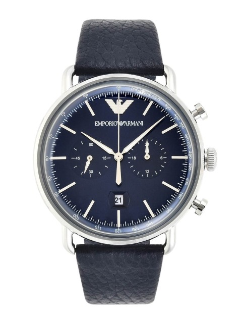 

Emporio Armani Men Navy Blue Dial & Blue Leather Textured Straps Analogue Watch AR11105I