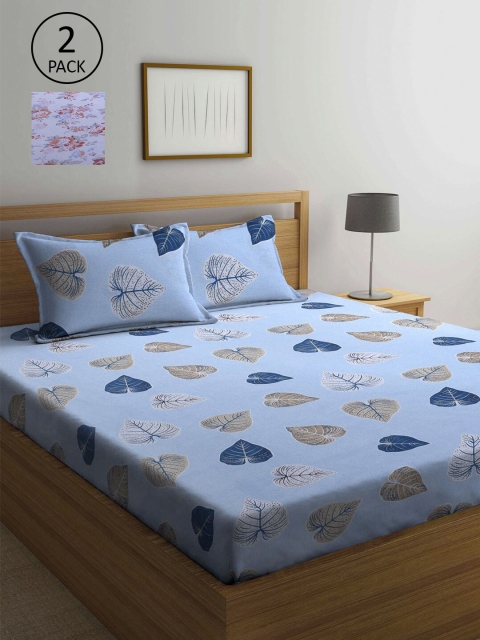 

KLOTTHE Blue & Purple Floral 210 TC 2 Queen Bedsheet with 4 Pillow Covers