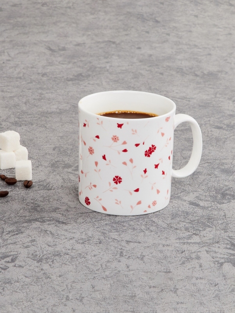 

Home Centre White & Red Floral Printed Bone China Glossy Mug