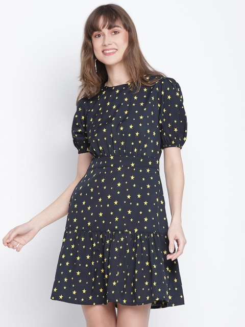 

DRAAX Fashions Blue Abstract Printed Chiffon Fit & Flare Dress