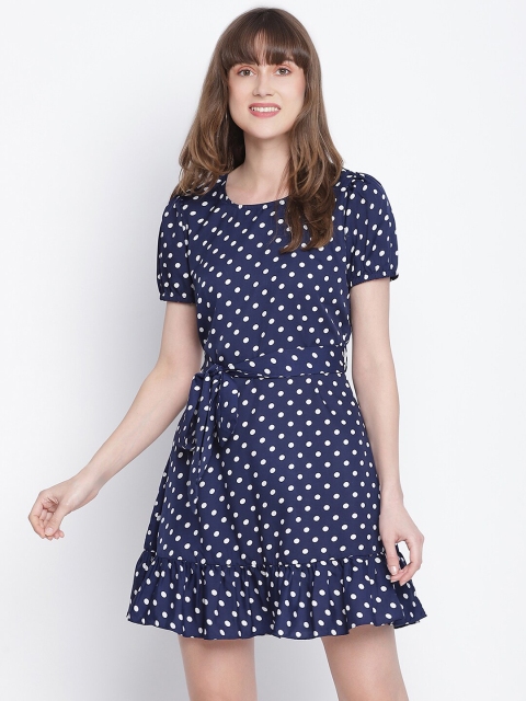 

DRAAX Fashions Blue Polka Dots Printed A-Line Dress