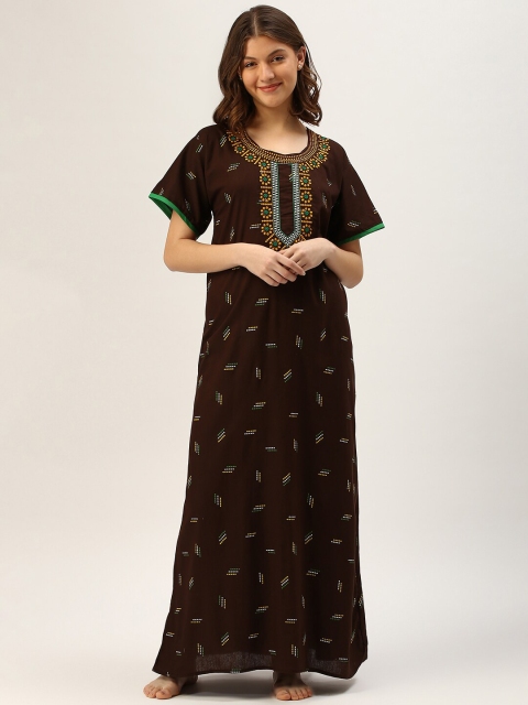 

TRUNDZ Brown Printed Maxi Nightdress