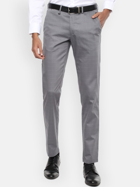 

Van Heusen Men Grey Checked Slim Fit Formal Trousers