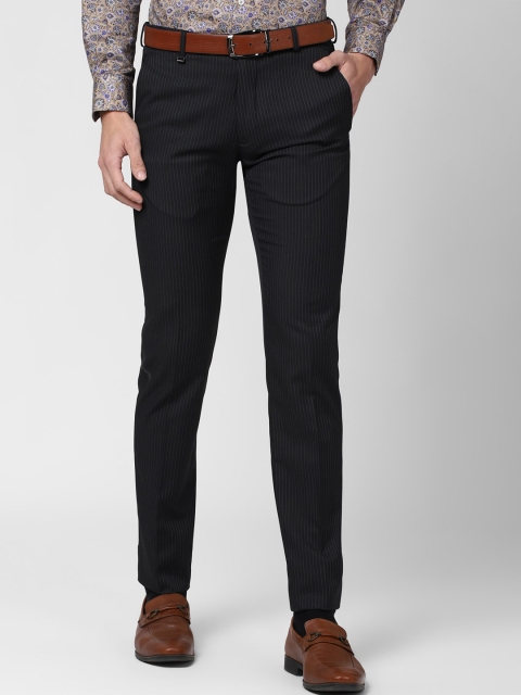 

Van Heusen Men Navy Blue Striped Slim Fit Formal Trousers