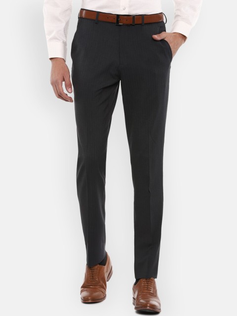 

Louis Philippe Permapress Men Charcoal Striped Slim Fit Formal Trousers