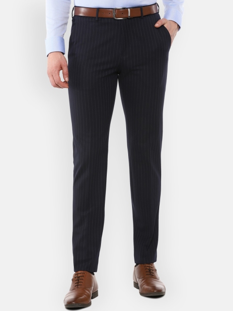 

Louis Philippe Permapress Men Navy Blue Striped Slim Fit Trousers