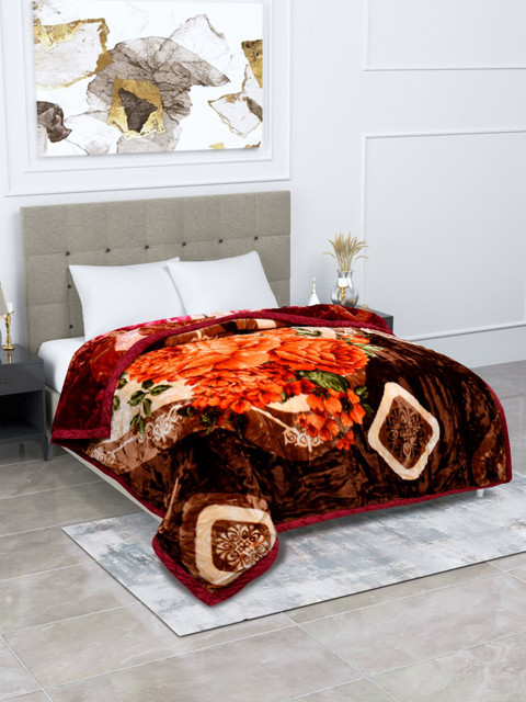 

BOMBAY DYEING Brown & Orange 1000GSM Floral Heavy Winter Double Bed Blanket