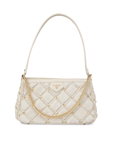 

Da Milano White Leather Structured Shoulder Bag With Quilted Detail