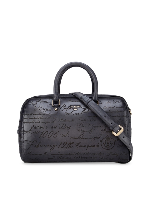 

Da Milano Grey Leather Typography Print Bowling Handheld Bag