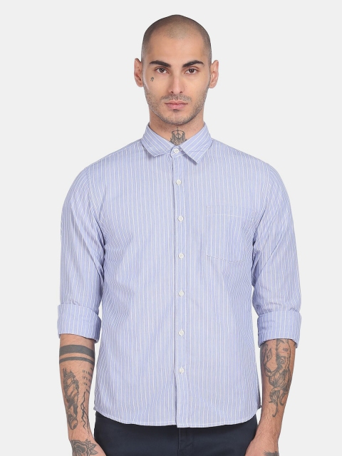 

Ruggers Men Blue Regular Fit Striped Cotton Casual Shirt