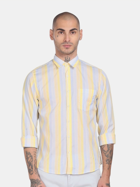 

Ruggers Men Blue & Yellow Striped Regular Fit Casual Shirt