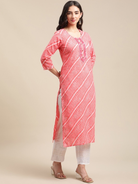 

Varanga Women Peach-Coloured & White Printed Pure Cotton Kurta with Palazzos