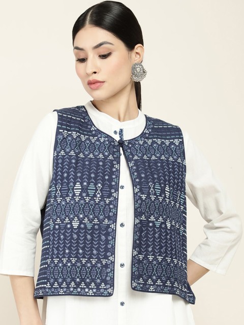 

Soch Women Blue Embroidered Tailored Jacket