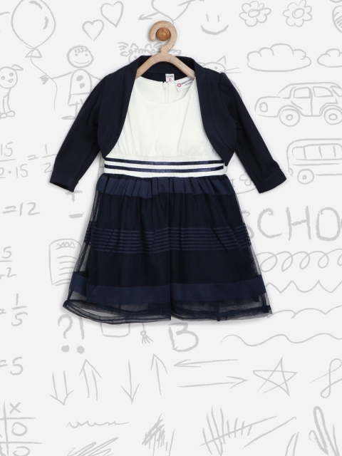 

Peppermint Girls Navy Striped Fit & Flare Dress with Shrug, Navy blue