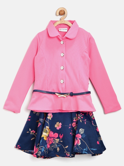 

Peppermint Girls Pink & Navy Printed Clothing Set