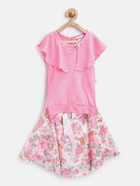 

Peppermint Girls Pink & Off-White Floral Print Clothing Set