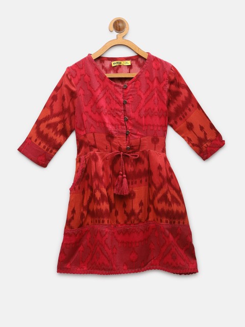 

NYNSH Girls Red Printed Pure Cotton A-Line Dress