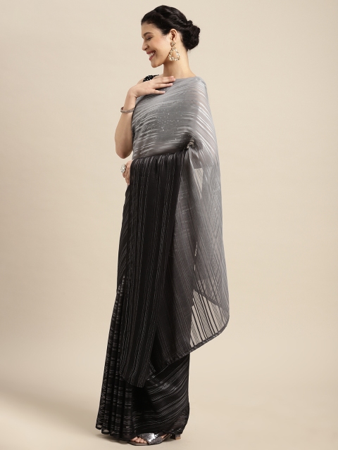 

Satrani Grey & Black Ombre Striped Saree