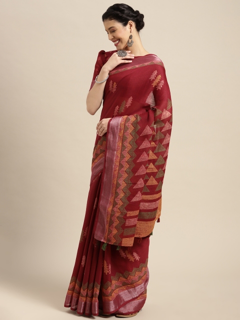 

Satrani Maroon & Mustard Zari Pure Cotton Saree