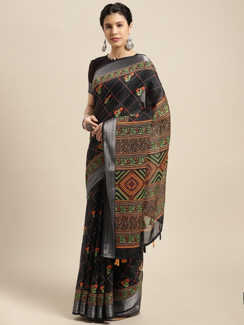 

Satrani Black & Green Ethnic Motifs Zari Pure Cotton Saree