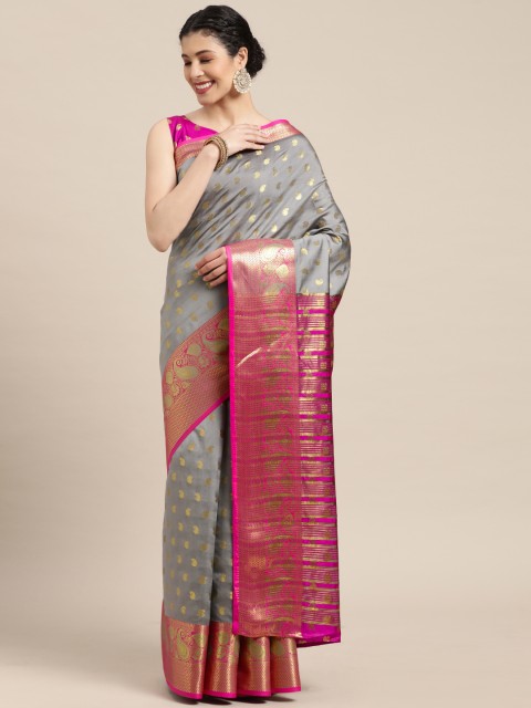 

Mitera Grey & Pink Paisley Zari Banarasi Saree