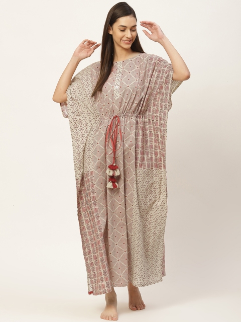 

DREAMSS BY SHILPA SHETTY Red Bandhani Printed Maxi Kaftan Nightdress