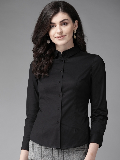 

Wills Lifestyle Women Black Regular Fit Solid Formal Shirt
