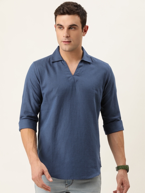 

Bene Kleed Men Navy Blue Solid Cotton Linen Kurta