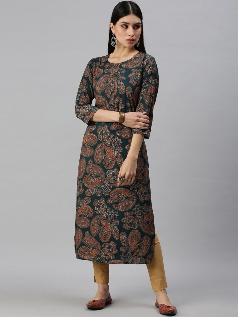 

SHOWOFF Women Turquoise Blue Paisley Printed Kurta