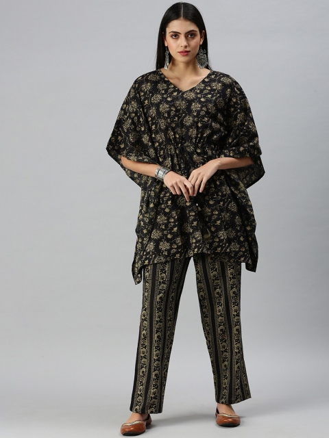 

SHOWOFF Women Black Floral Printed Kurta with Palazzos