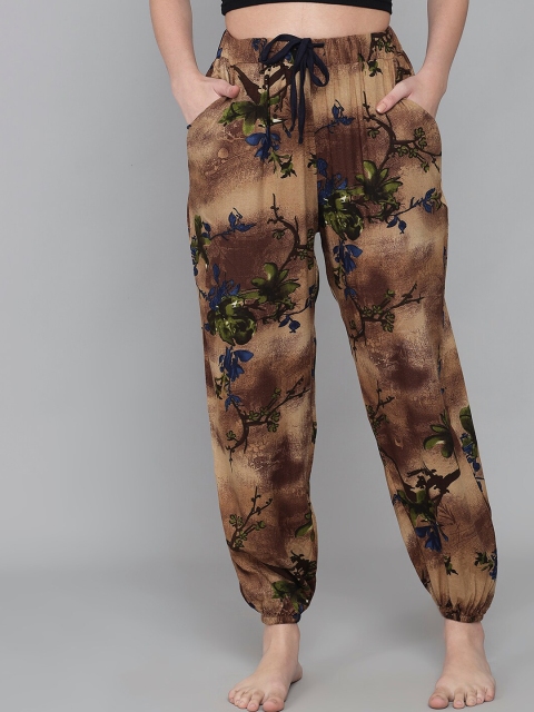 

ANTI CULTURE Women Coffee Brown & Green Printed Lounge Pants