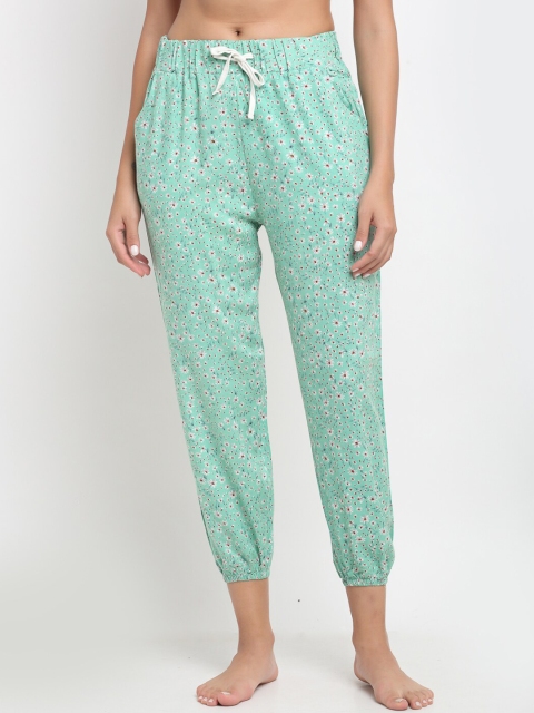 

ANTI CULTURE Women Sea Green & White Printed Lounge Joggers