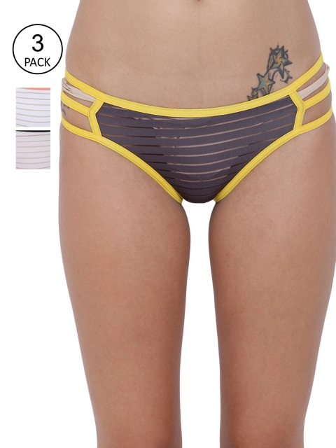 

BASIICS by La Intimo Pack of 3 Grey & Yellow Bikini Briefs