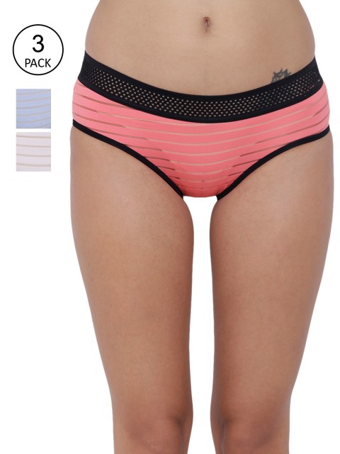 

BASIICS by La Intimo Women Pack of 3 Striped Basic Panty BCPBR010C89I, Blue