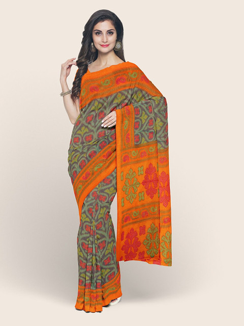 

Pothys Green & Orange Ethnic Motifs Printed Saree