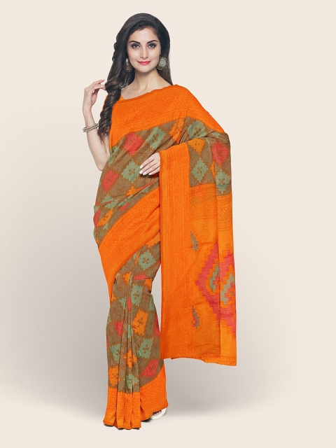 

Pothys Orange & Brown Geometric Printed Saree