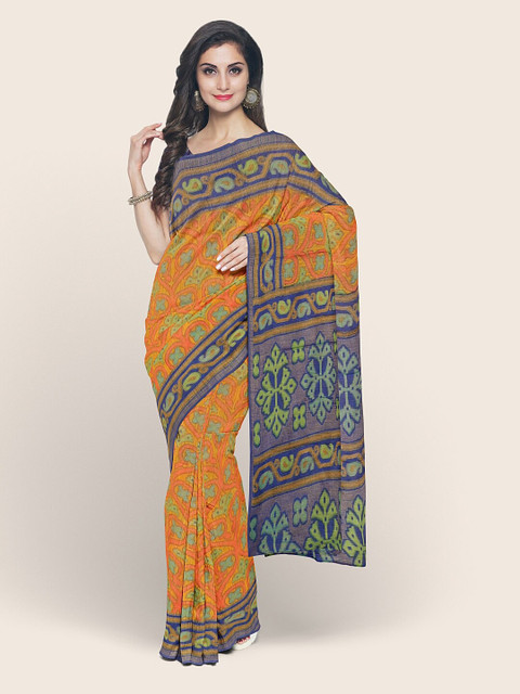 

Pothys Mustard & Blue Ethnic Motifs Saree