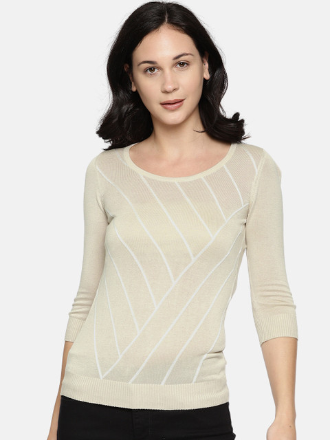 

Wills Lifestyle Women Beige Striped Top