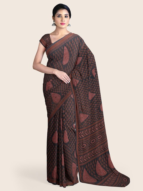 

Pothys Grey Melange & Beige Floral Printed Saree