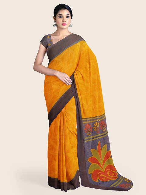 

Pothys Mustard & Blue Floral Saree