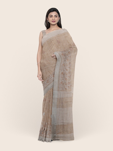 

Pothys Tan Floral Linen Blend Saree