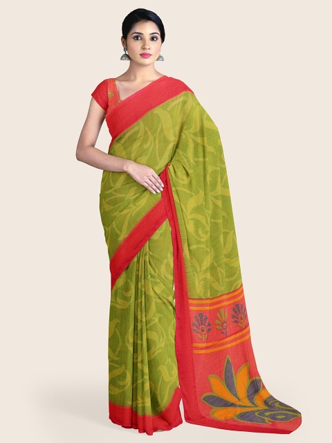

Pothys Green & Red Floral Printed Saree