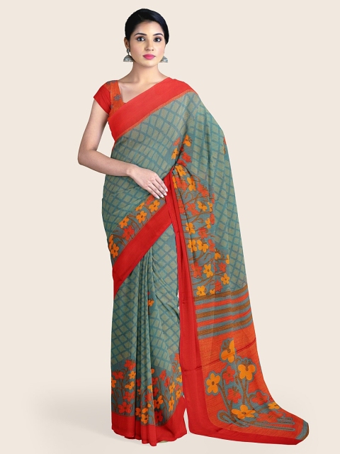 

Pothys Green & Red Floral Saree