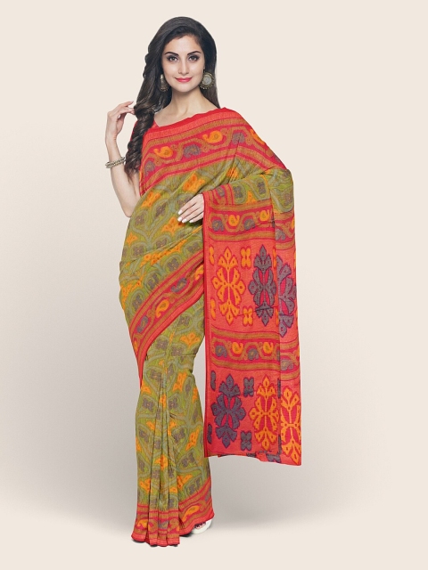 

Pothys Green & Red Floral Zari Saree